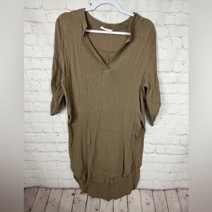 Entro brown GAUZY crinkled fabric side slits hi low tunic blouse‎ coverup sz S